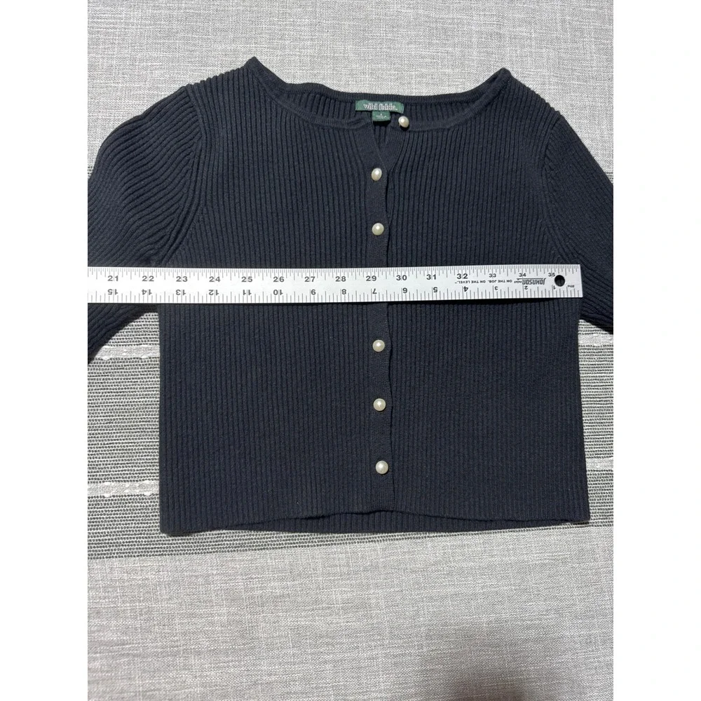 Wild Fable‎ Black Ribbed Button Up Cropped Cardigan Sweater Womens Small - Picture 4 of 6